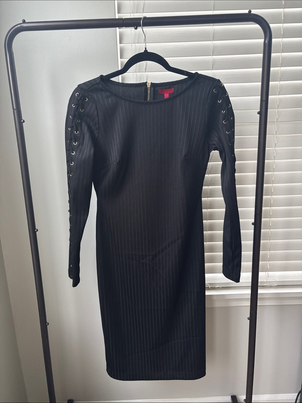 Jennifer Lopez Black Pinstripe Long Sleeve Lace-Up Sheath Dress